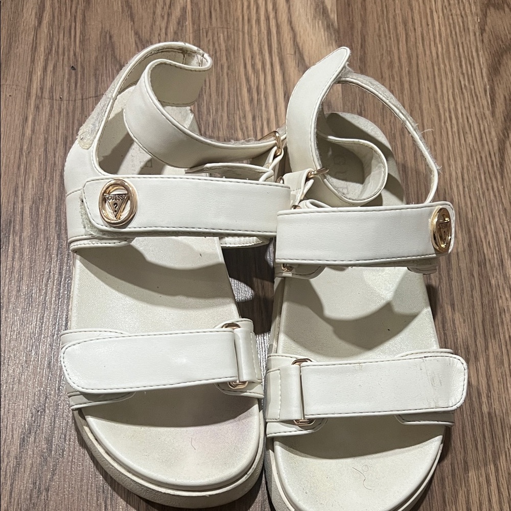 Women's Ivory Strap Sandals with Gold Accent
